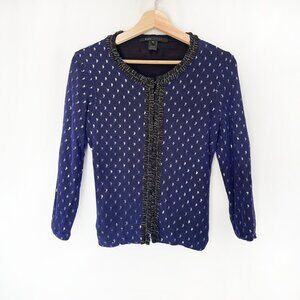 Marc Jacobs Blue and Metallic Silver Ruffle‎ Trim Cardigan Twee Girl Size M